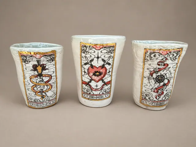 Three tumblers with heart and floral designs